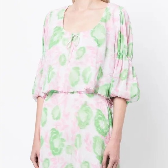 Ganni Tops - GANNI Floral-Print Pleated Georgette Blouse Size Medium